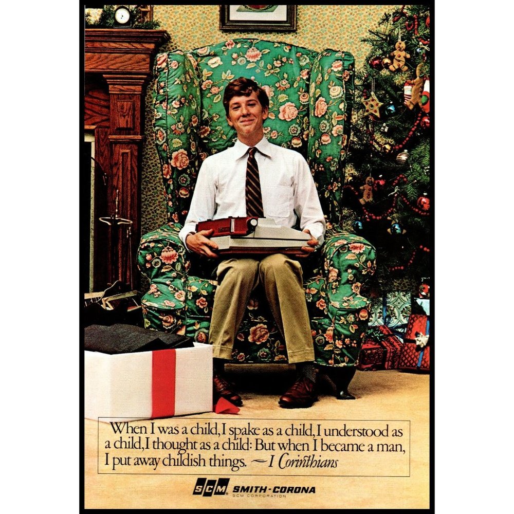 1976 SCM Smith Corona Typewriter Vintage Print Ad Christmas Tree Gift Wall Art
